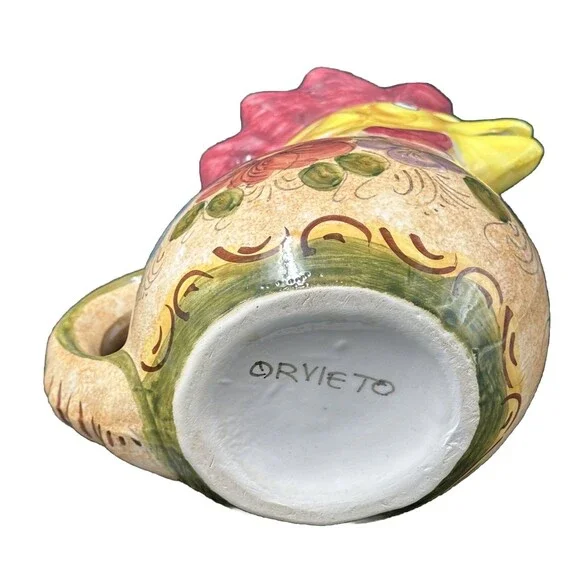 Floral Ceramic Rooster Pitcher made in Orvieto Italy 10.5 Inches Tall - Picture 6 of 6